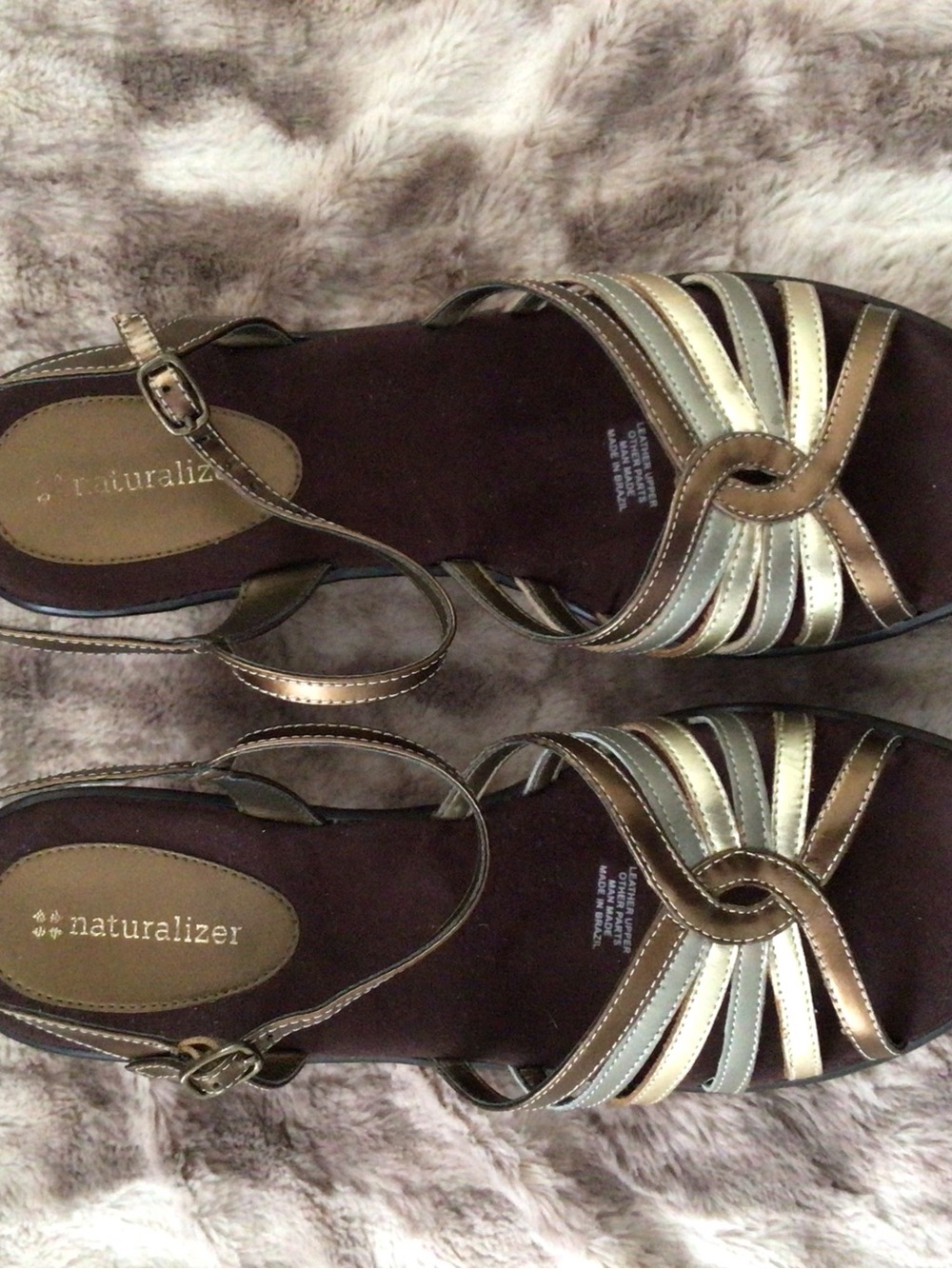 Vintage Naturalizer Strappy Leather Metallic Wedge Sandals - 9W